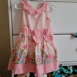 2T Pink Easter Dress with Peter Pan Collar and Bunny Floral Pattern